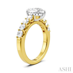 7/8 Ctw Pear Shape Round Cut Diamond Semi-Mount Engagement Ring in 14K Yellow and White Gold
