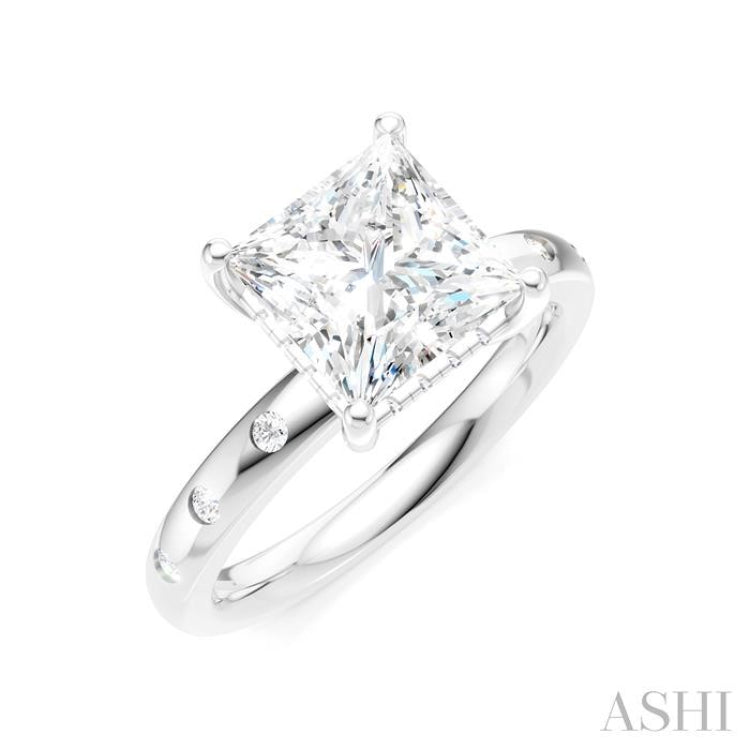 1/5 Ctw Akari Princess Shape Round Cut Diamond Semi-Mount Engagement Ring in 14K White Gold