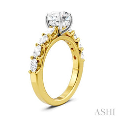 7/8 Ctw Round Shape Oval and Round Cut Diamond Semi-Mount Engagement Ring in 14K Yellow and White Gold