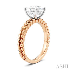 1/20 Ctw Princess Shape Round Cut Diamond Semi-Mount Engagement Ring in 14K Rose and White Gold