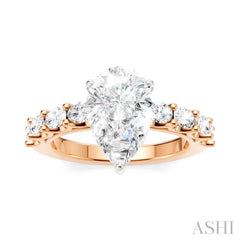 7/8 Ctw Pear Shape Oval and Round Cut Diamond Semi-Mount Engagement Ring in 14K Rose and White Gold