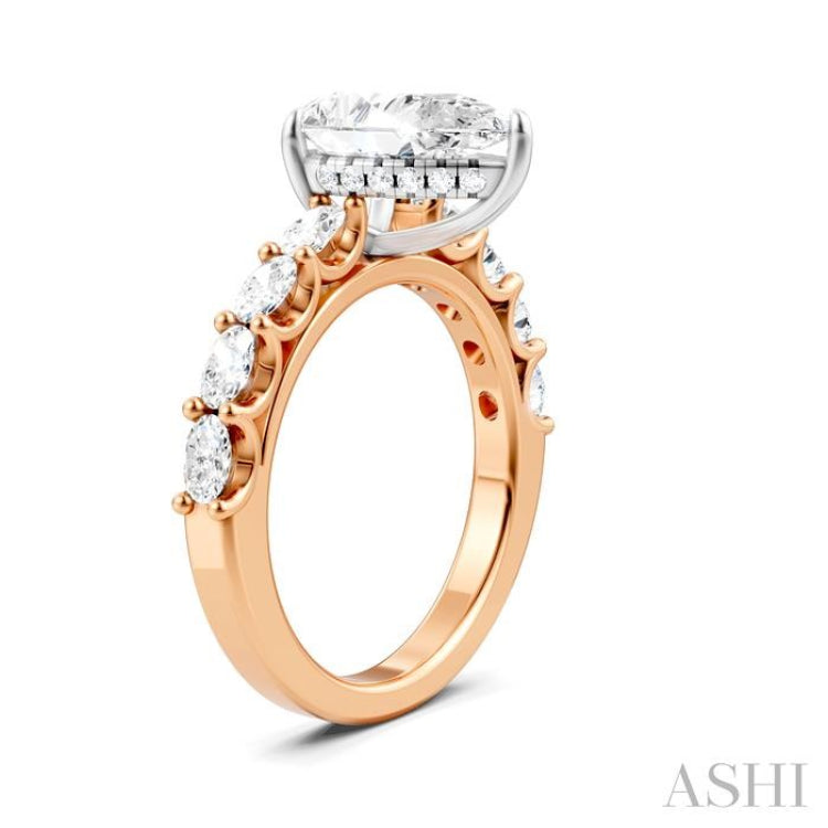 7/8 Ctw Pear Shape Oval and Round Cut Diamond Semi-Mount Engagement Ring in 14K Rose and White Gold
