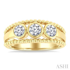 3/4 Ctw 3-Stone Bezel Set Round Cut Diamond Fashion Ring in 14K Yellow Gold