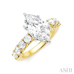 7/8 Ctw Marquise Shape Round Cut Diamond Semi-Mount Engagement Ring in 14K Yellow and White Gold