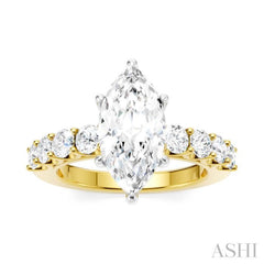7/8 Ctw Marquise Shape Round Cut Diamond Semi-Mount Engagement Ring in 14K Yellow and White Gold