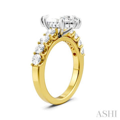 7/8 Ctw Marquise Shape Round Cut Diamond Semi-Mount Engagement Ring in 14K Yellow and White Gold
