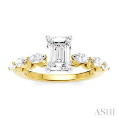 3/4 Ctw Emerald Shape Marquise and Round Cut Diamond Semi-Mount Engagement Ring in 14K Yellow and White Gold