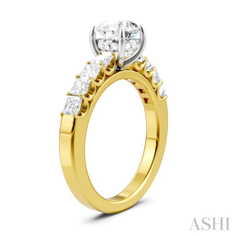 7/8 Ctw Round Shape Princess and Round Cut Diamond Semi-Mount Engagement Ring in 14K Yellow and White Gold