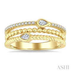 1/5 Ctw Split Three Row Pear and Round Cut Bead Bijoux Diamond Fashion Band in 10K Yellow Gold