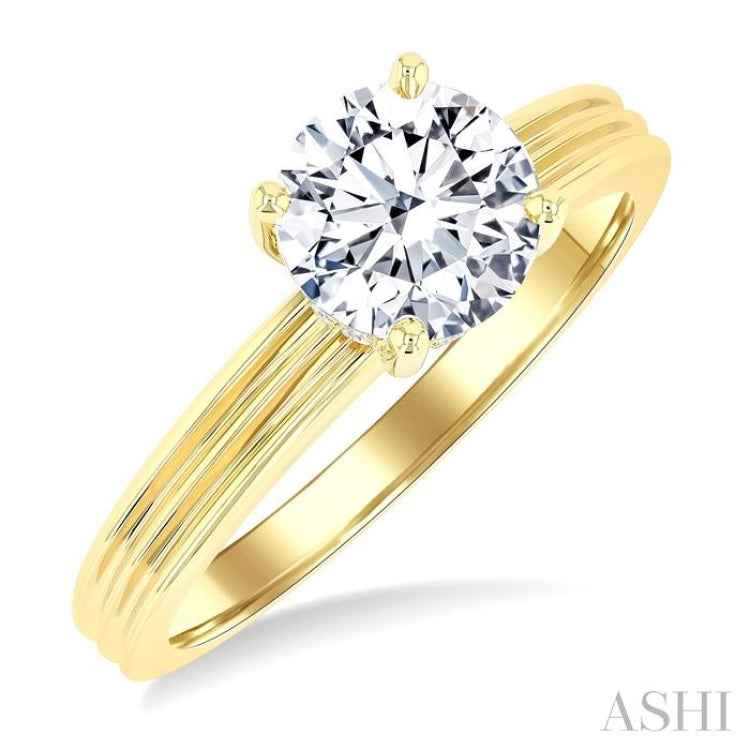 1/20 Ctw Circular Shape Grooved Shank Round Cut Diamond Semi-Mount Engagement Ring in 14K Yellow Gold