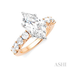7/8 Ctw Marquise Shape Round Cut Diamond Semi-Mount Engagement Ring in 14K Rose and White Gold