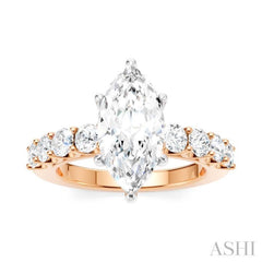 7/8 Ctw Marquise Shape Round Cut Diamond Semi-Mount Engagement Ring in 14K Rose and White Gold
