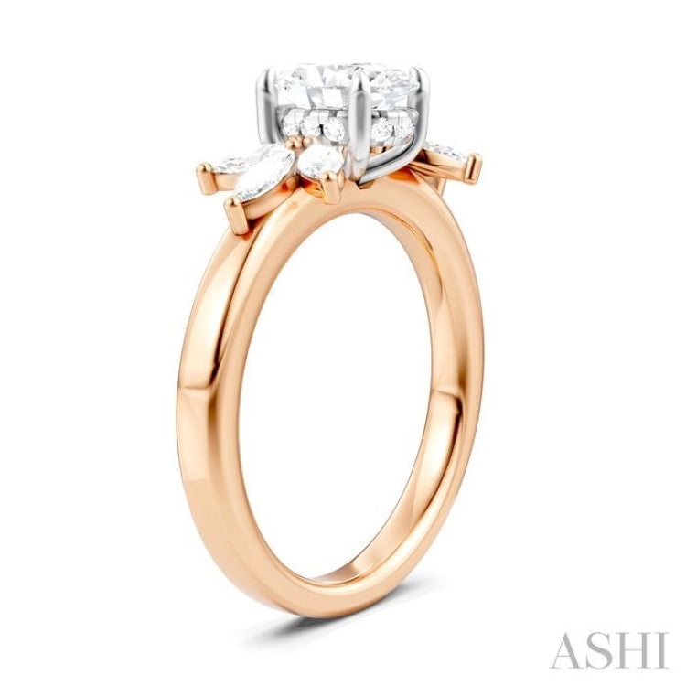 1/2 Ctw Akari Oval Shape Marquise and Round Cut Diamond Semi-Mount Engagement Ring in 14K Rose and White Gold