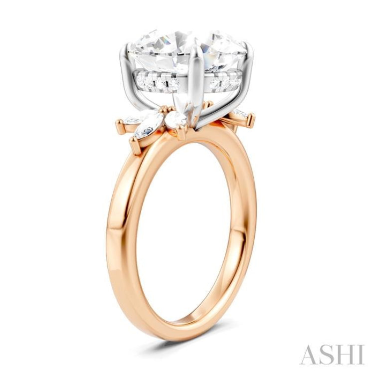 1/2 Ctw Akari Circular Shape Marquise and Round Cut Diamond Semi-Mount Engagement Ring in 14K Rose and White Gold