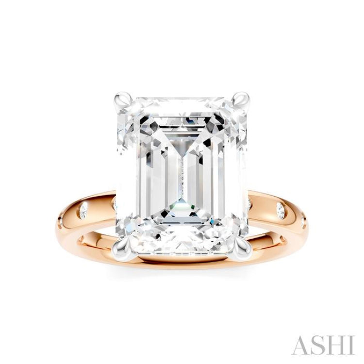 1/5 Ctw Akari Emerald Shape Round Cut Diamond Semi-Mount Engagement Ring in 14K Rose and White Gold