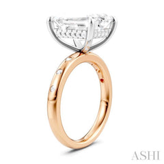 1/5 Ctw Akari Emerald Shape Round Cut Diamond Semi-Mount Engagement Ring in 14K Rose and White Gold