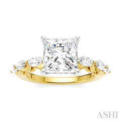 3/4 Ctw Princess Shape Marquise and Round Cut Diamond Semi-Mount Engagement Ring in 14K Yellow and White Gold