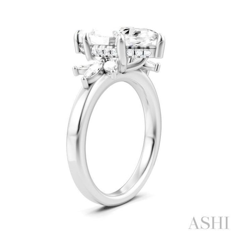 1/2 Ctw Akari Marquise and Round Cut Diamond Semi-Mount Engagement Ring in 14K White Gold