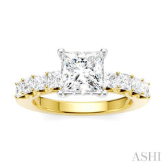 7/8 Ctw Princess Shape Princess and Round Cut Diamond Semi-Mount Engagement Ring in 14K Yellow and White Gold