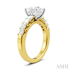 7/8 Ctw Princess Shape Princess and Round Cut Diamond Semi-Mount Engagement Ring in 14K Yellow and White Gold