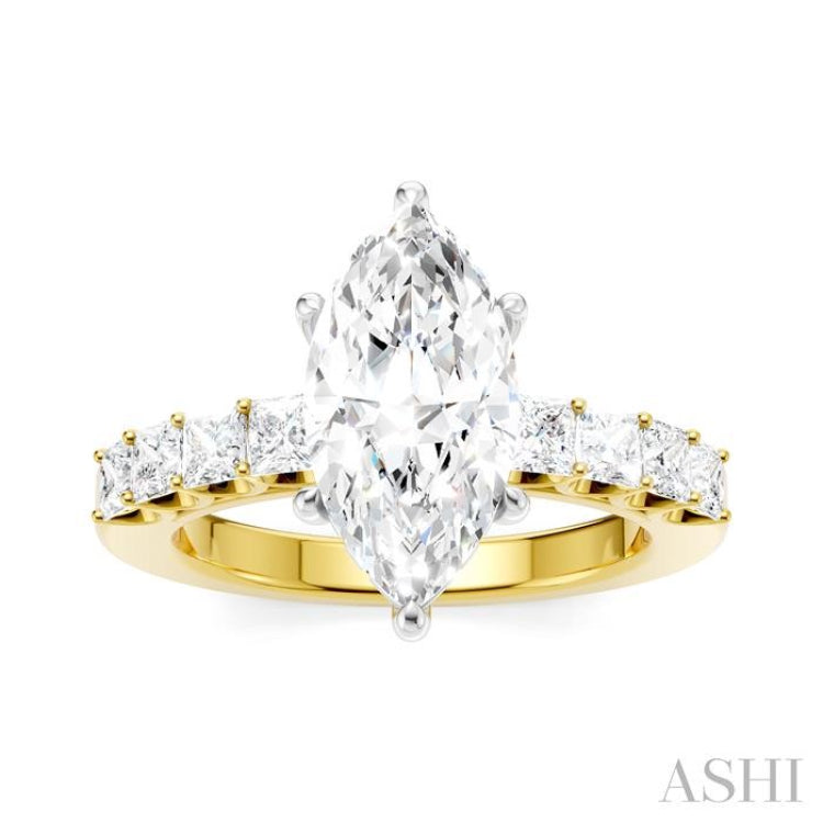 7/8 Ctw Marquise Shape Princess and Round Cut Diamond Semi-Mount Engagement Ring in 14K Yellow and White Gold