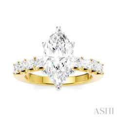 7/8 Ctw Marquise Shape Princess and Round Cut Diamond Semi-Mount Engagement Ring in 14K Yellow and White Gold