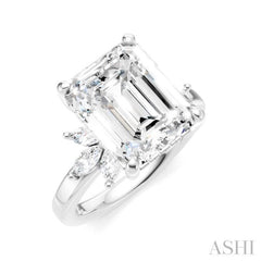 5/8 Ctw Emerald Shape Marquise and Round Cut Diamond Semi-Mount Engagement Ring in 14K White Gold