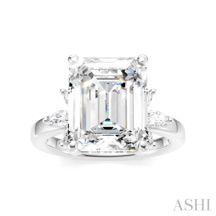 5/8 Ctw Emerald Shape Marquise and Round Cut Diamond Semi-Mount Engagement Ring in 14K White Gold