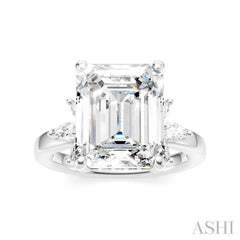 5/8 Ctw Emerald Shape Marquise and Round Cut Diamond Semi-Mount Engagement Ring in 14K White Gold