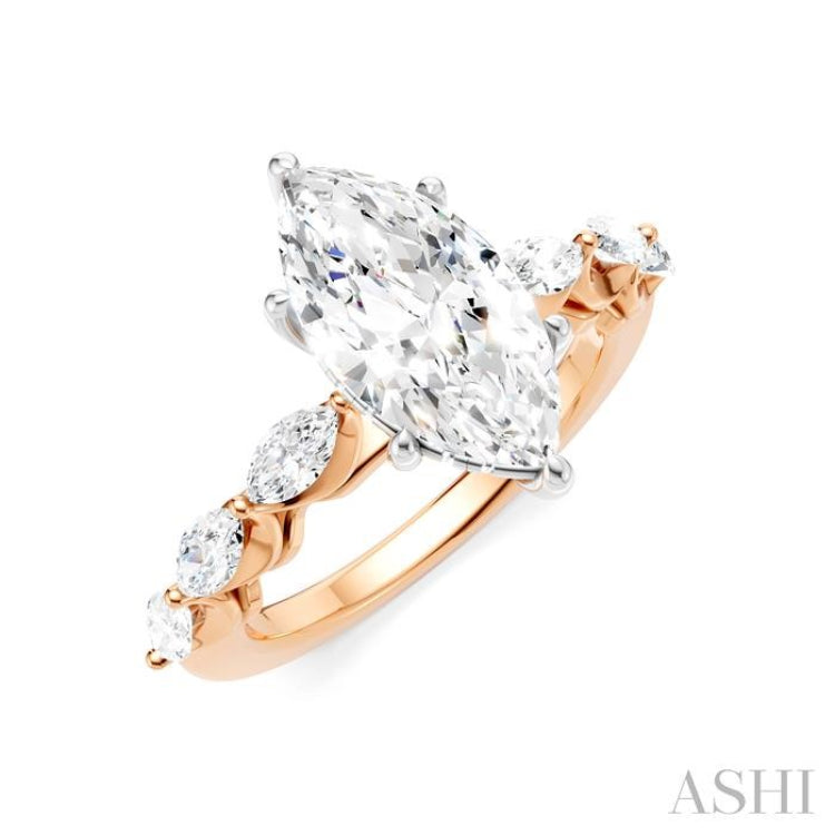 3/4 Ctw Marquise Shape Marquise and Round Cut Diamond Semi-Mount Engagement Ring in 14K Rose and White Gold