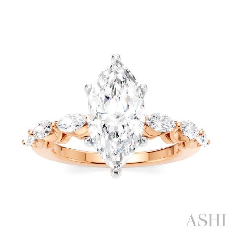 3/4 Ctw Marquise Shape Marquise and Round Cut Diamond Semi-Mount Engagement Ring in 14K Rose and White Gold