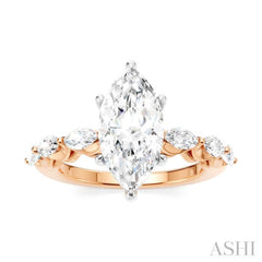 3/4 Ctw Marquise Shape Marquise and Round Cut Diamond Semi-Mount Engagement Ring in 14K Rose and White Gold