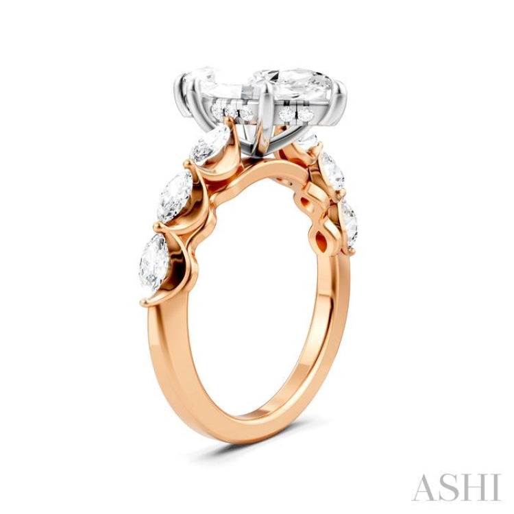 3/4 Ctw Marquise Shape Marquise and Round Cut Diamond Semi-Mount Engagement Ring in 14K Rose and White Gold