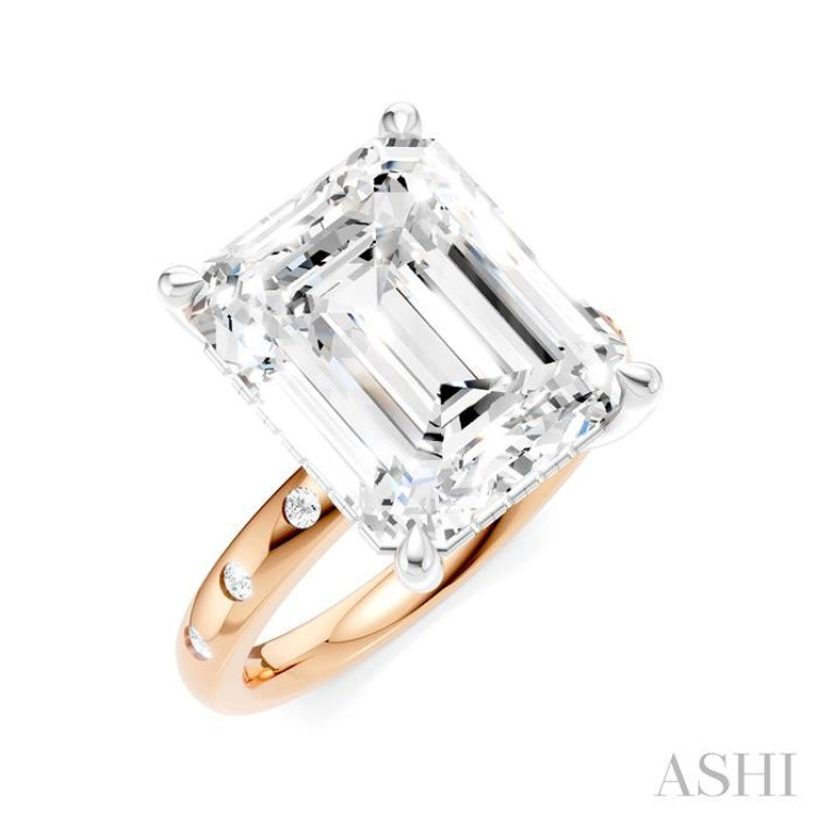 1/5 Ctw Akari Emerald Shape Round Cut Diamond Semi-Mount Engagement Ring in 14K Rose and White Gold