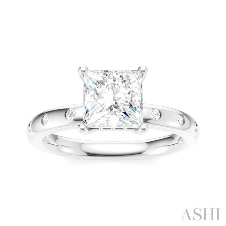 1/6 Ctw Akari Princess Shape Round Cut Diamond Semi-Mount Engagement Ring in 14K White Gold