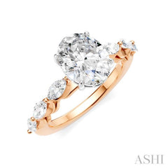 5/8 Ctw Oval Shape Marquise and Round Cut Diamond Semi-Mount Engagement Ring in 14K Rose and White Gold