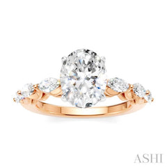 5/8 Ctw Oval Shape Marquise and Round Cut Diamond Semi-Mount Engagement Ring in 14K Rose and White Gold