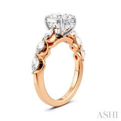 5/8 Ctw Oval Shape Marquise and Round Cut Diamond Semi-Mount Engagement Ring in 14K Rose and White Gold