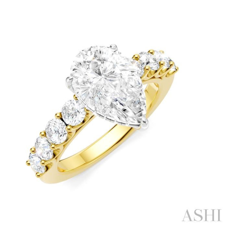 7/8 Ctw Pear Shape Round Cut Diamond Semi-Mount Engagement Ring in 14K Yellow and White Gold