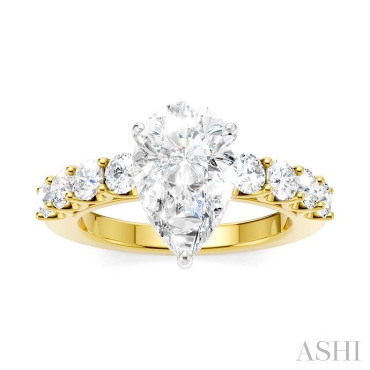 7/8 Ctw Pear Shape Round Cut Diamond Semi-Mount Engagement Ring in 14K Yellow and White Gold