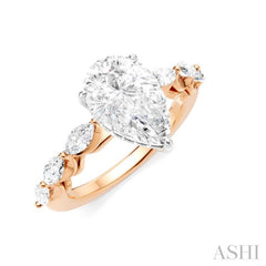 3/4 Ctw Pear Shape Marquise and Round Cut Diamond Semi-Mount Engagement Ring in 14K Rose and White Gold