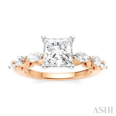 3/4 Ctw Princess Shape Marquise and Round Cut Diamond Semi-Mount Engagement Ring in 14K Rose and White Gold