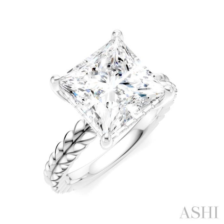 1/8 Ctw Princess Shape Round Cut Diamond Semi-Mount Engagement Ring in 14K White Gold