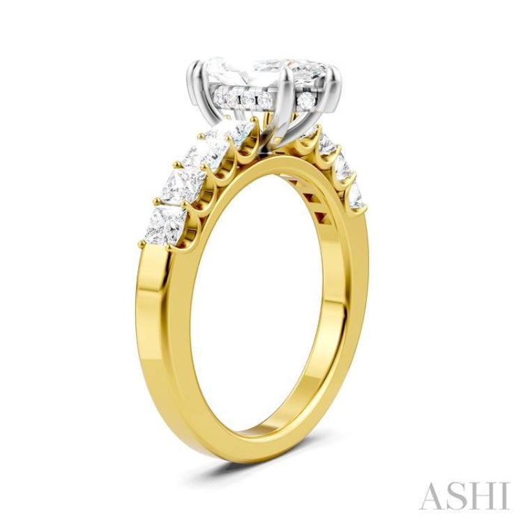 7/8 Ctw Marquise Shape Princess and Round Cut Diamond Semi-Mount Engagement Ring in 14K Yellow and White Gold