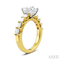 7/8 Ctw Princess Shape Emerald and Round Cut Diamond Semi-Mount Engagement Ring in 14K Yellow and White Gold
