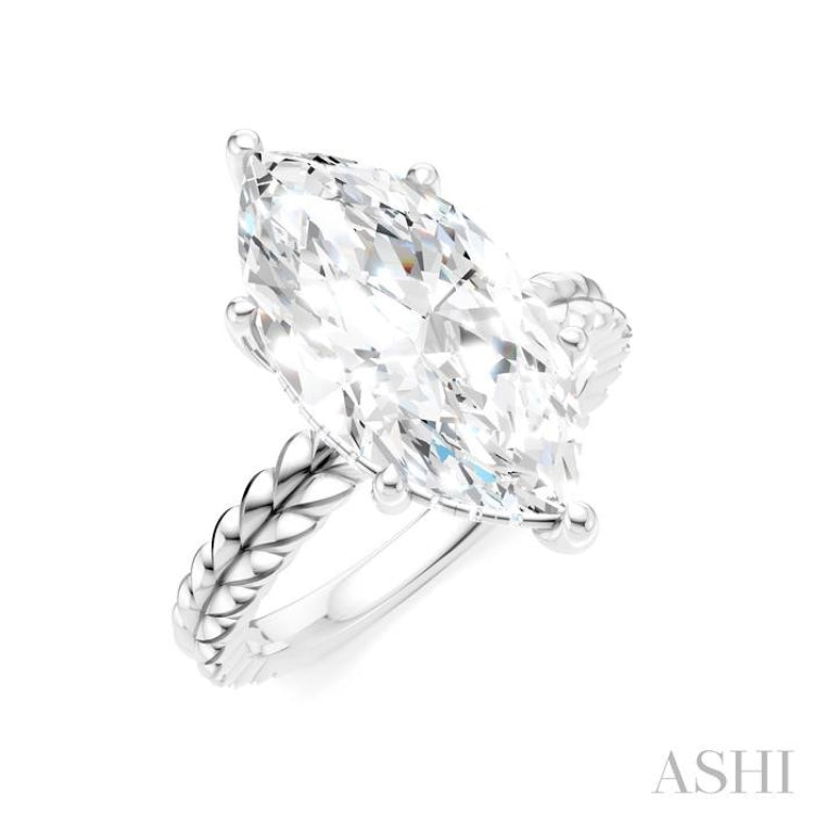 1/8 Ctw Marquise Shape Round Cut Diamond Semi-Mount Engagement Ring in 14K White Gold