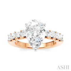 7/8 Ctw Pear Shape Princess and Round Cut Diamond Semi-Mount Engagement Ring in 14K Rose and White Gold