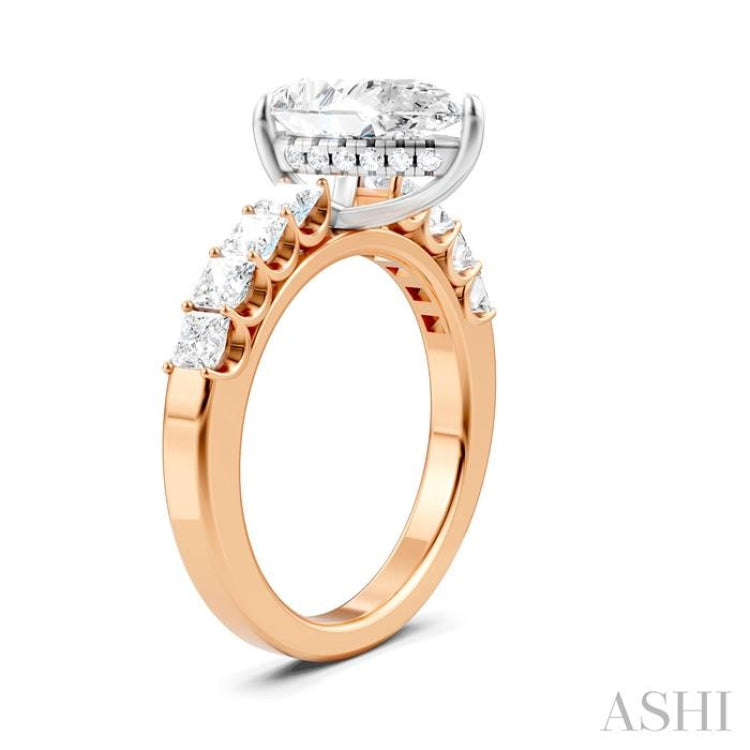 7/8 Ctw Pear Shape Princess and Round Cut Diamond Semi-Mount Engagement Ring in 14K Rose and White Gold