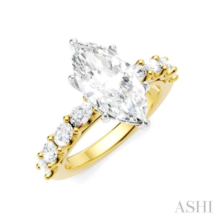 7/8 Ctw Marquise Shape Oval and Round Cut Diamond Semi-Mount Engagement Ring in 14K Yellow and White Gold