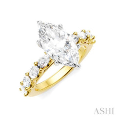 7/8 Ctw Marquise Shape Oval and Round Cut Diamond Semi-Mount Engagement Ring in 14K Yellow and White Gold